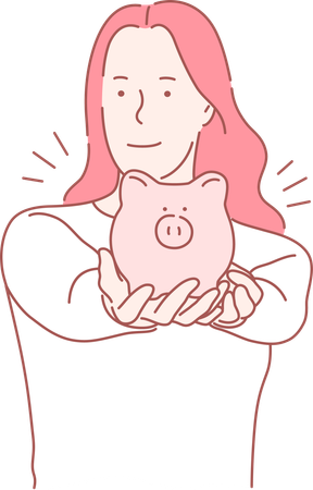 Girl saves her personal earnings  Illustration