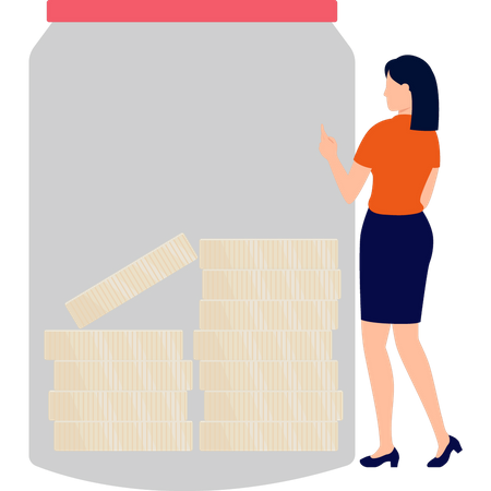 Girl saves money in jar  Illustration