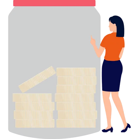 The Girl Saves Money In A Jar Illustration