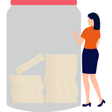 Girl saves money in jar  Illustration