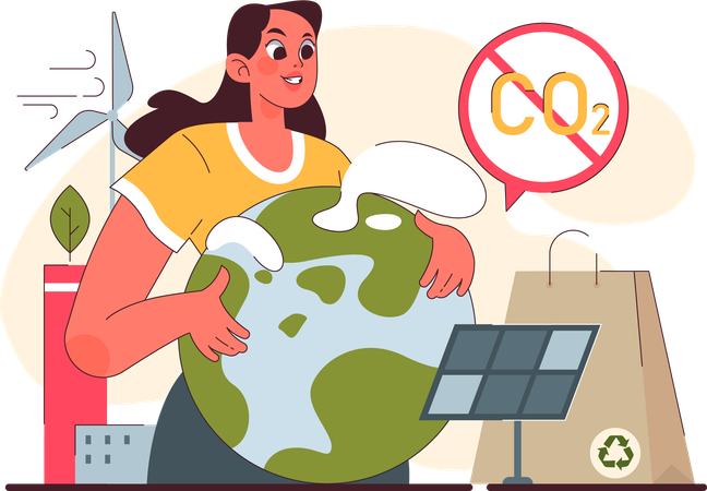 Girl saving earth  Illustration