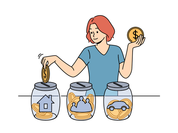 Girl saving money for dream house  Illustration