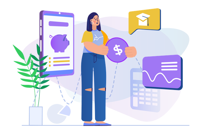 Girl saving money for education  Illustration