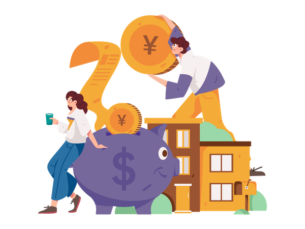 Girl saving money for property  Illustration