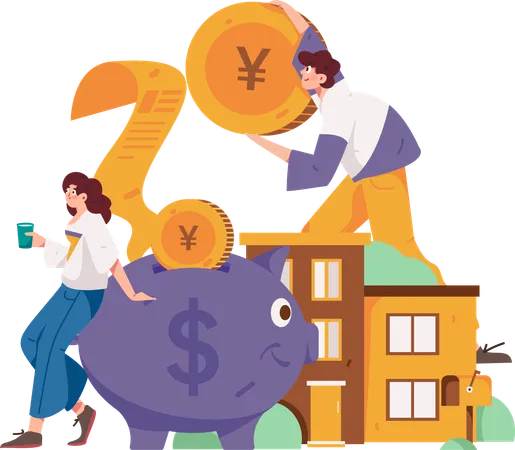 Girl saving money for property  Illustration