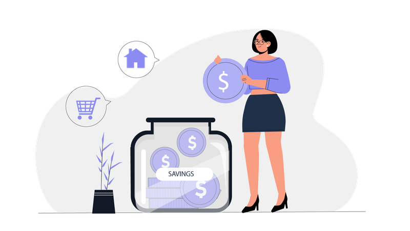 Girl saving money for shopping  Illustration