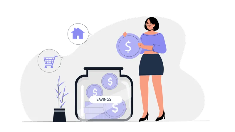 Girl saving money for shopping  Illustration