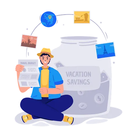 Girl saving money for vacation  Illustration