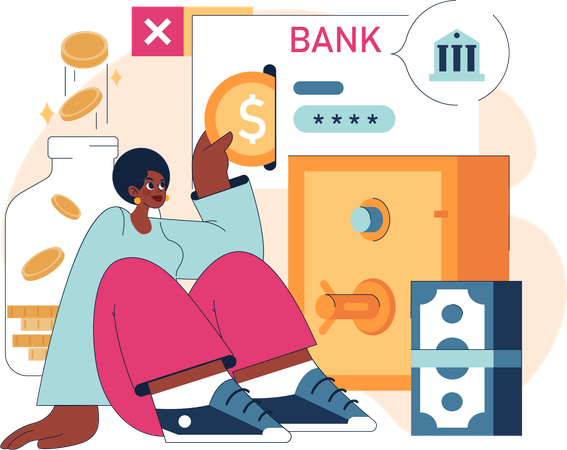 Girl saving money in bank  Illustration