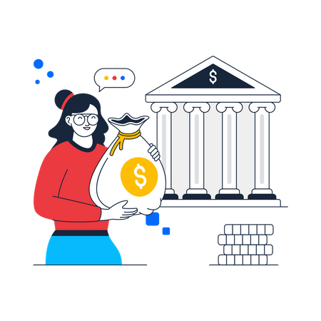 Girl saving money in Financial Institute  Illustration