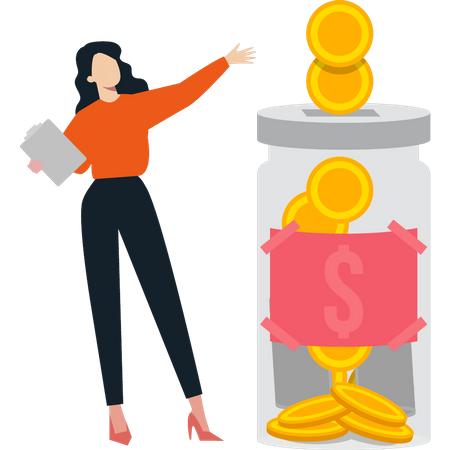 Girl saving money in jar  Illustration