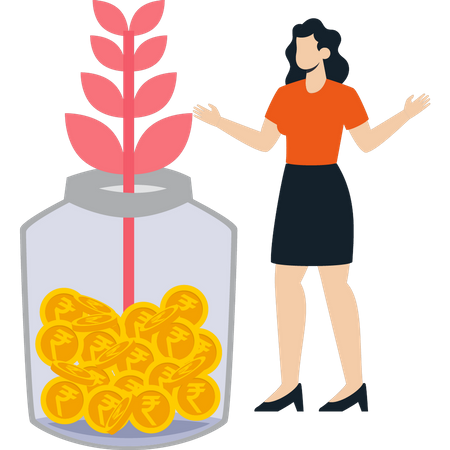 Girl saving money in jar  Illustration