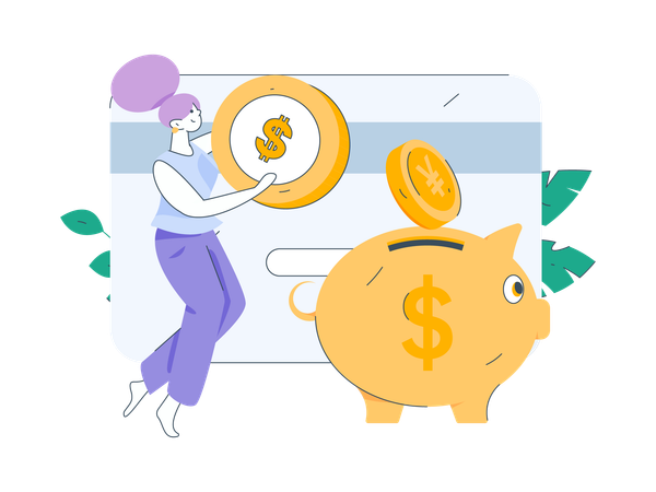 Girl saving money in piggy bank  Illustration