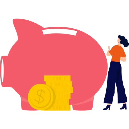 Girl Saving Money In Piggy Bank Illustration
