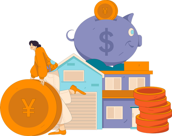 Girl savings money for buying home  Illustration