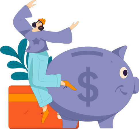 Girl savings money in piggy bank  Illustration