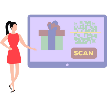 Girl scanning gift QR code  Illustration