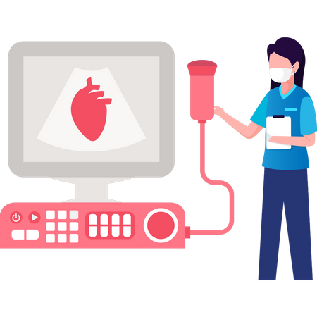 Girl scanning heart  Illustration