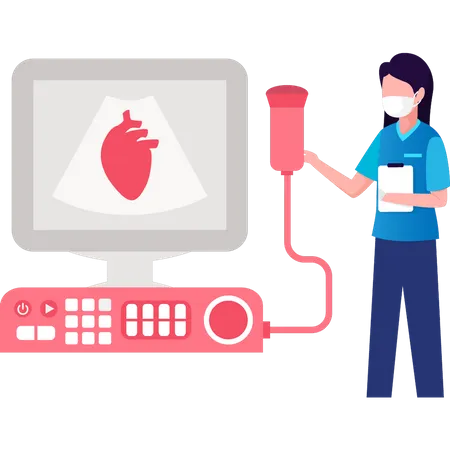 Girl scanning heart  Illustration