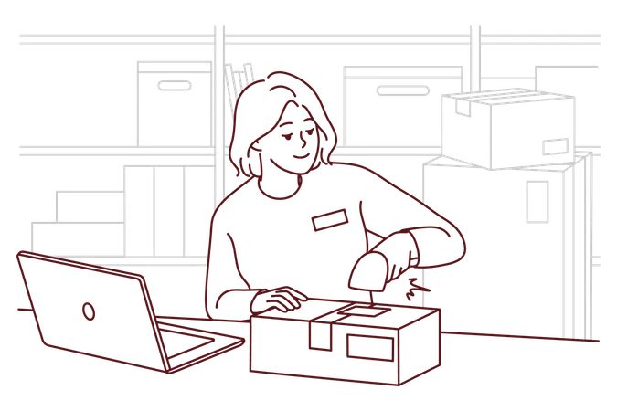 Girl scanning package barcode  Illustration