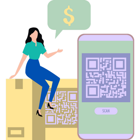 Girl scanning parcel barcode by phone  Illustration