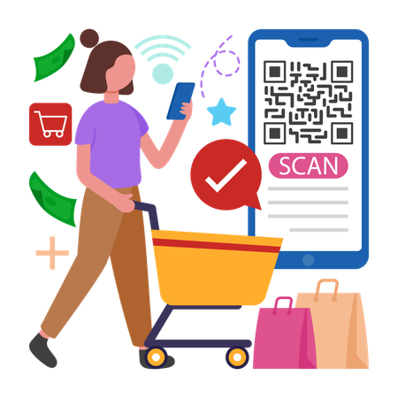 Girl Scanning QR Code  Illustration
