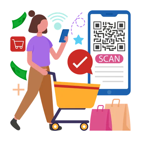 Girl Scanning QR Code  Illustration