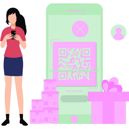 Girl scanning QR code for mobile payment  Illustration