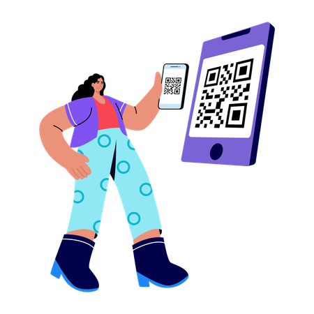 Girl scanning qr code  Illustration