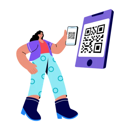 Girl scanning qr code  Illustration