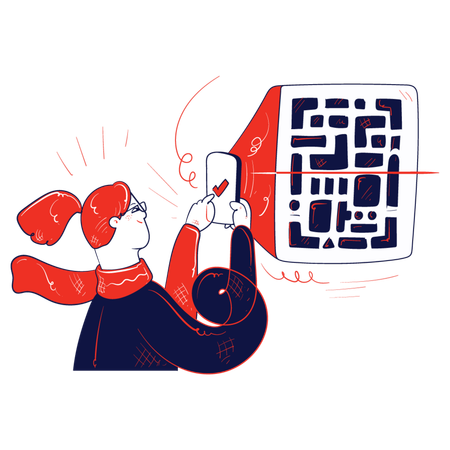 Girl scanning qr code  Illustration