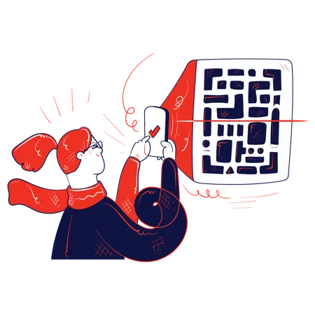 Girl scanning qr code  Illustration
