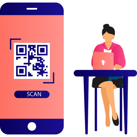 Girl scanning QR code on mobile  Illustration