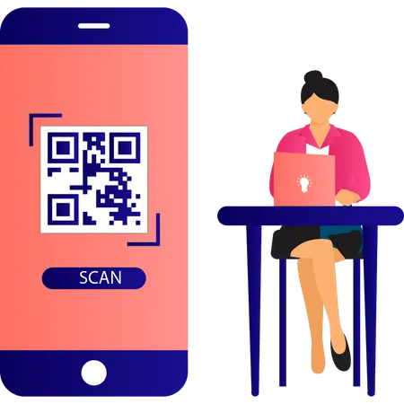 Girl scanning QR code on mobile  Illustration