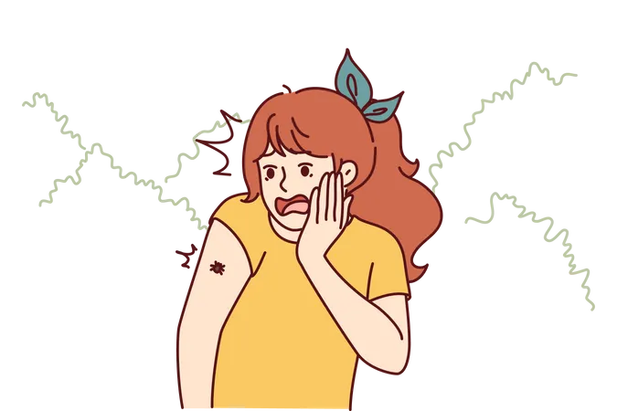 Girl scared to see spider on her hand  Illustration