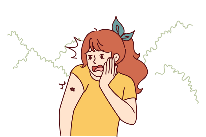 Girl scared to see spider on her hand  Illustration