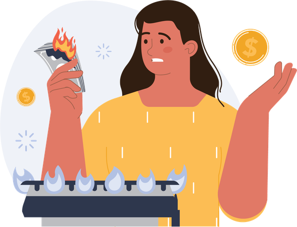 Girl scary for burning money  Illustration