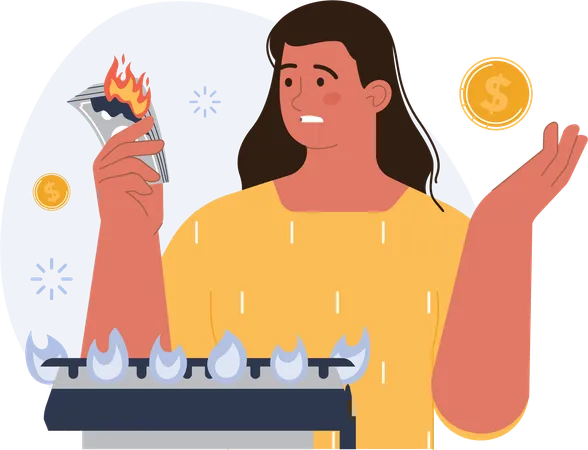 Girl scary for burning money  Illustration