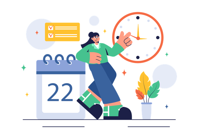 Girl Scheduling Task in Calendar  Illustration