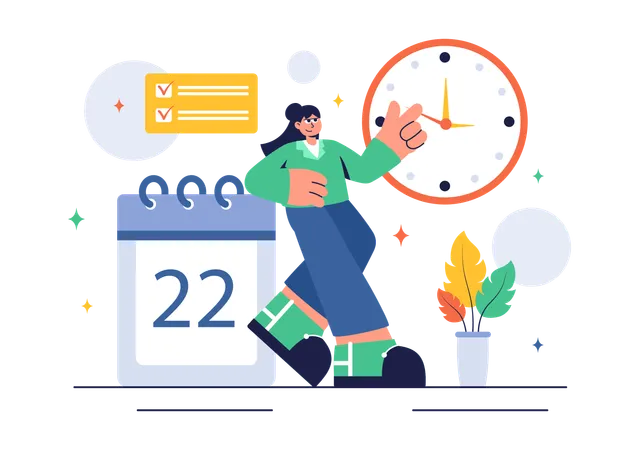 Girl Scheduling Task in Calendar  Illustration