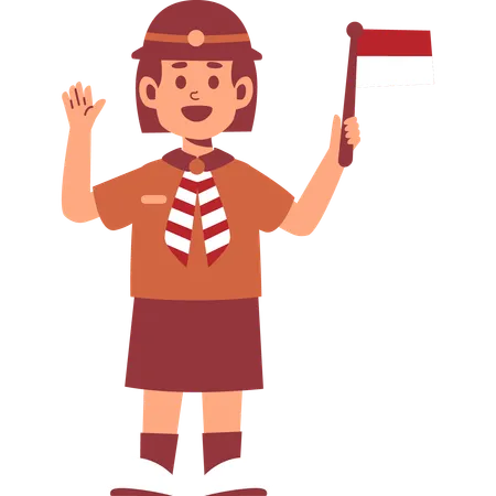 Girl Scout carrying Indonesian Flag  Illustration