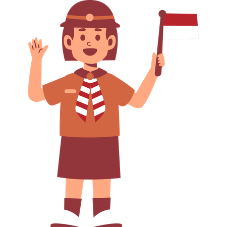 Girl Scout carrying Indonesian Flag  Illustration