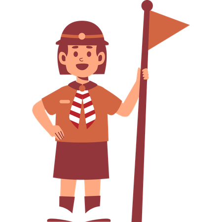 Girl Scout holding flag  イラスト