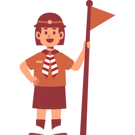 Girl Scout holding flag  イラスト