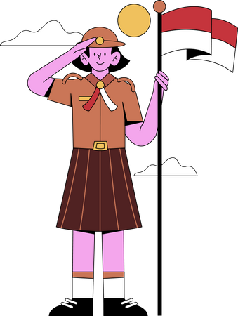 Girl Scout holding flag Illustration