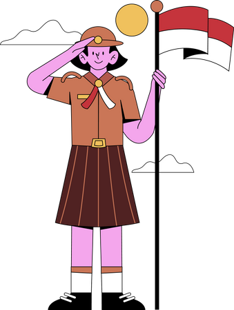 Girl Scout holding flag  Illustration