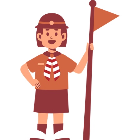 Girl Scout holding flag  Illustration