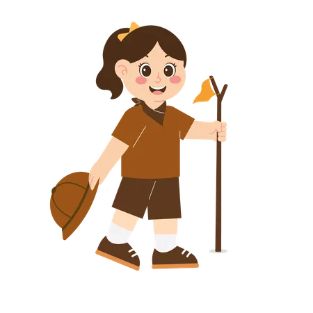 Girl scout holding hat  Illustration