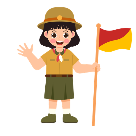 Girl Scout Holding The Flag  Illustration