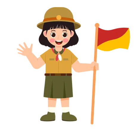 Girl Scout Holding The Flag  Illustration